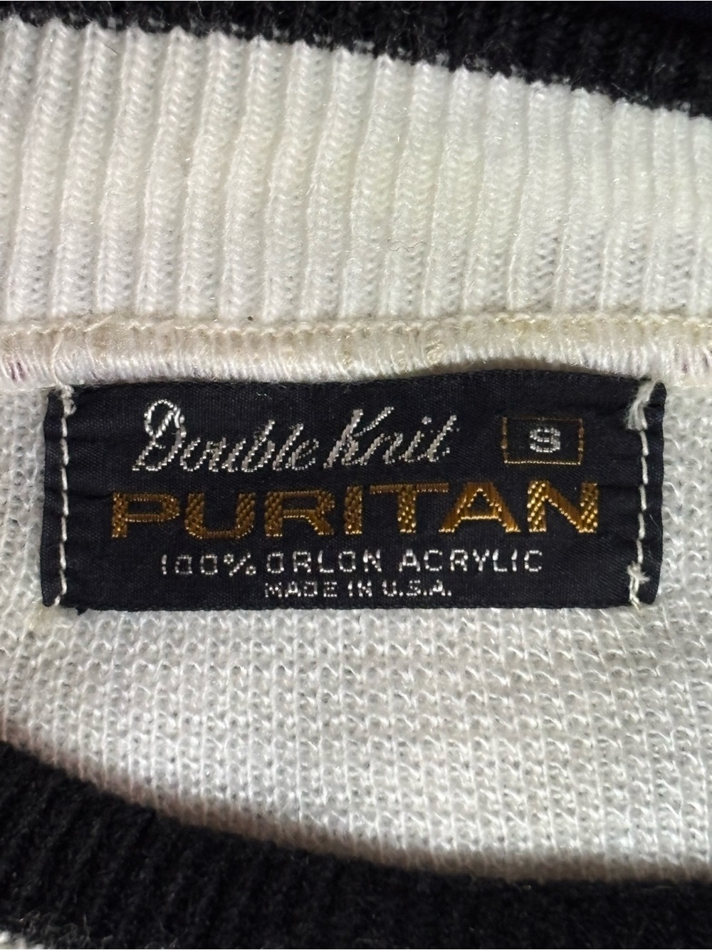 Puritan Cream Sweater with Bowling Red and Blue Strips Edge - Picture 5 of 16